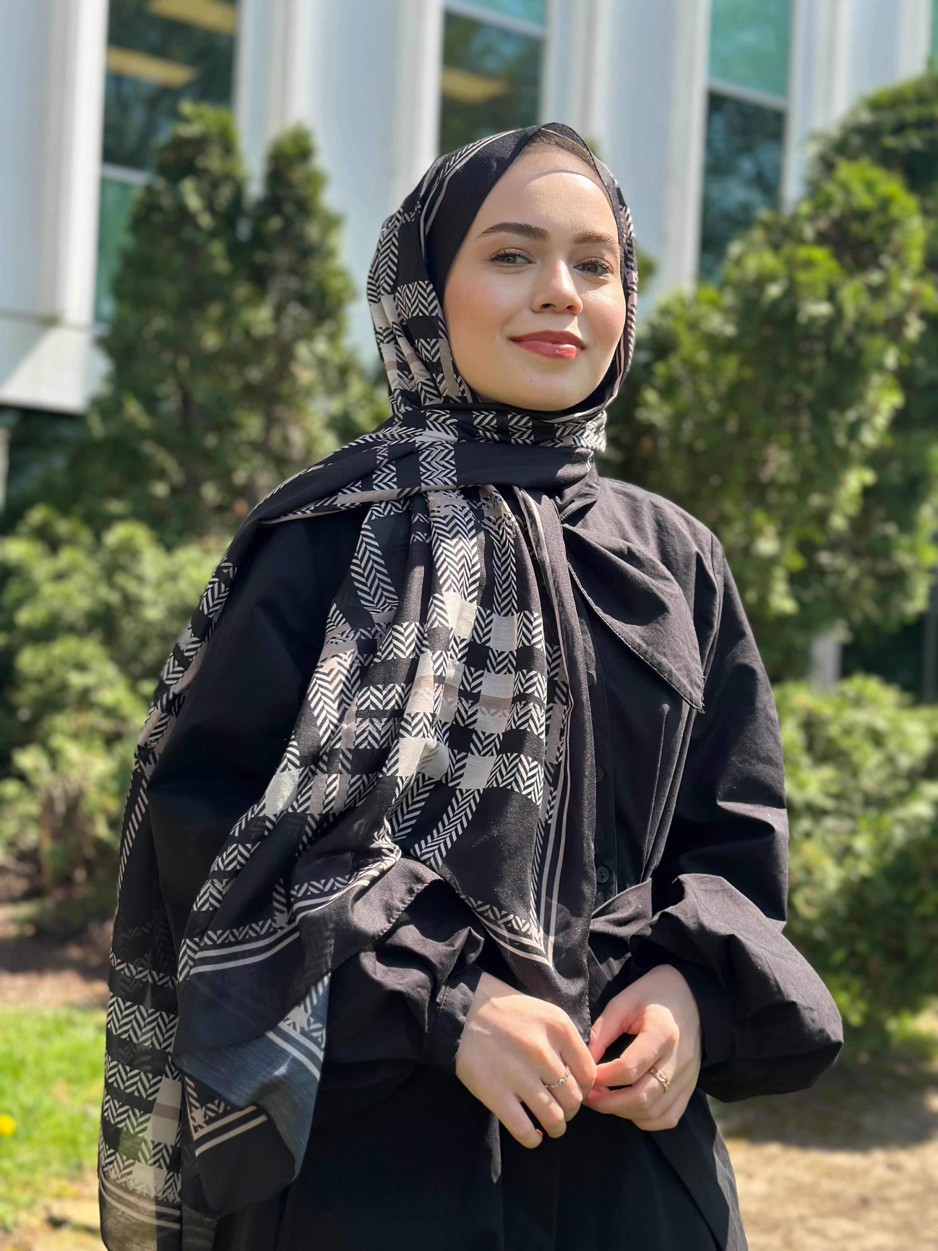 Plaid Hijab - Black Beige