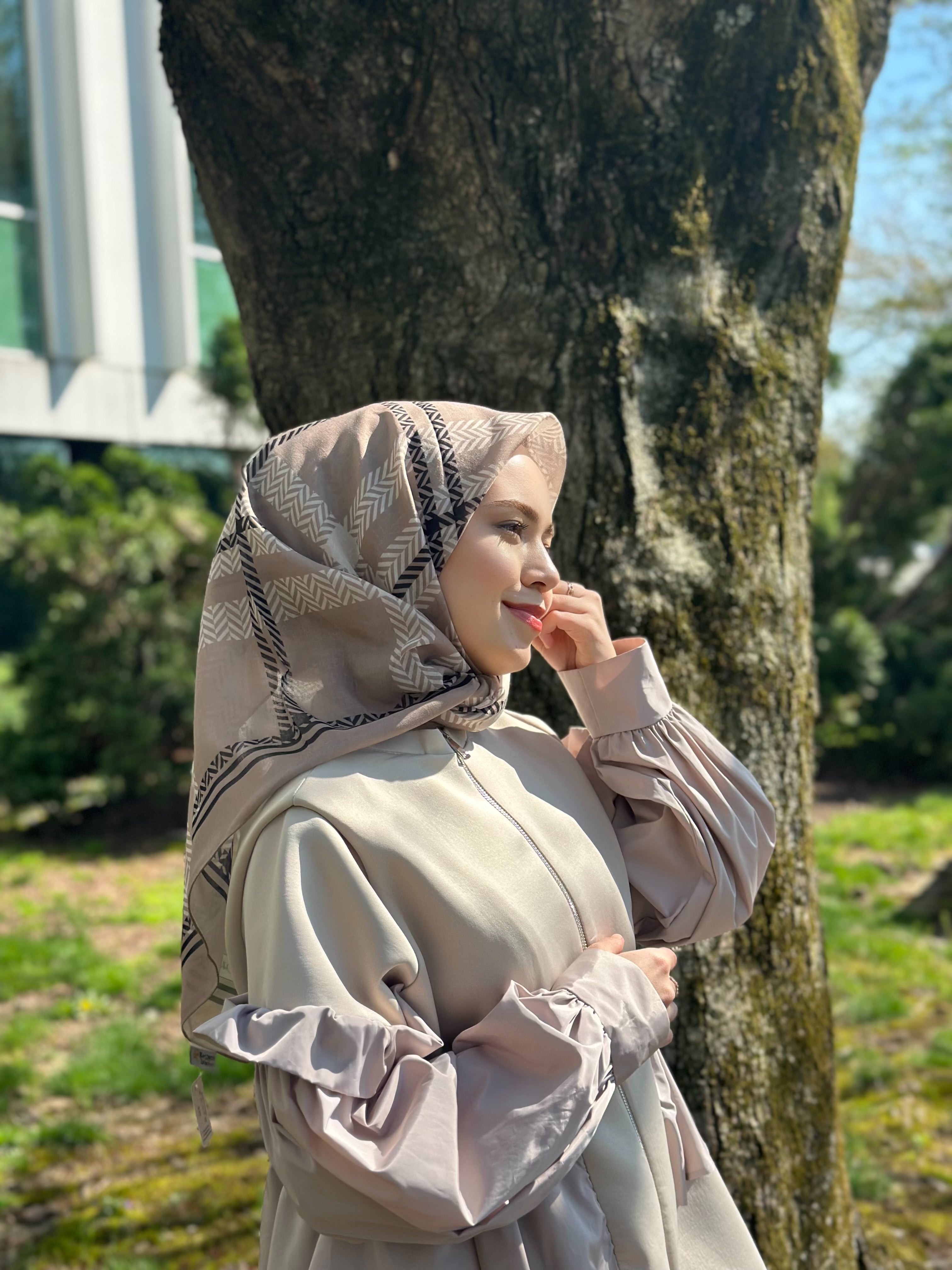 Plaid Square Scarf - Beige