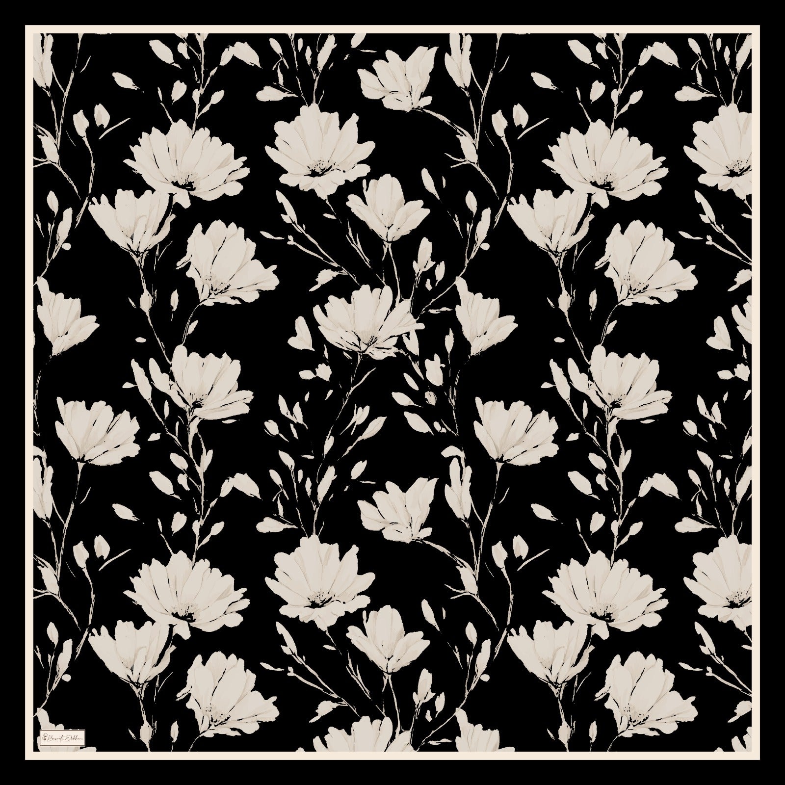 Silk Garden Square Scarf - Black