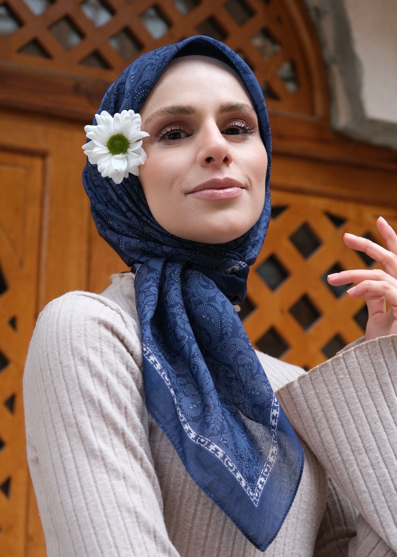 Scheherazade Square Scarf - Navy Blue