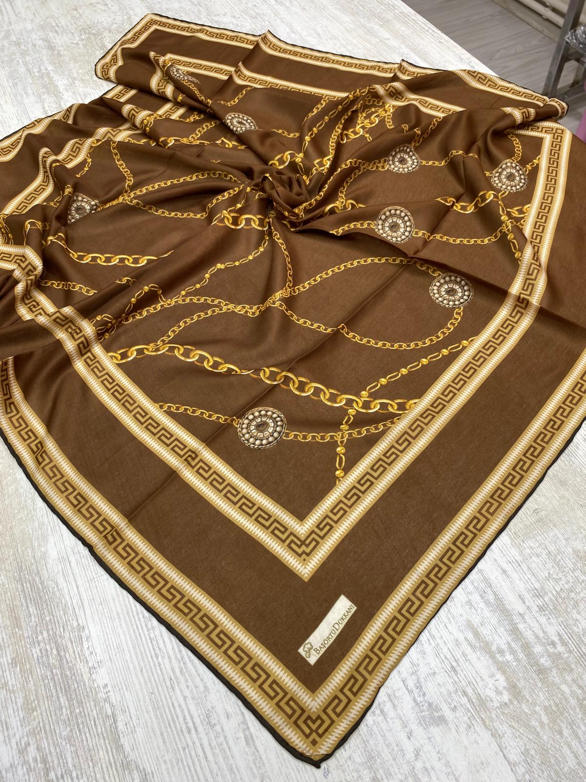 Chain Pattern Square Scarf - Chocolate Brown