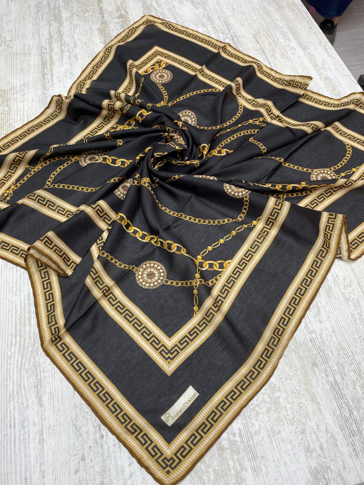 Chain Pattern Square Scarf - Gold Black