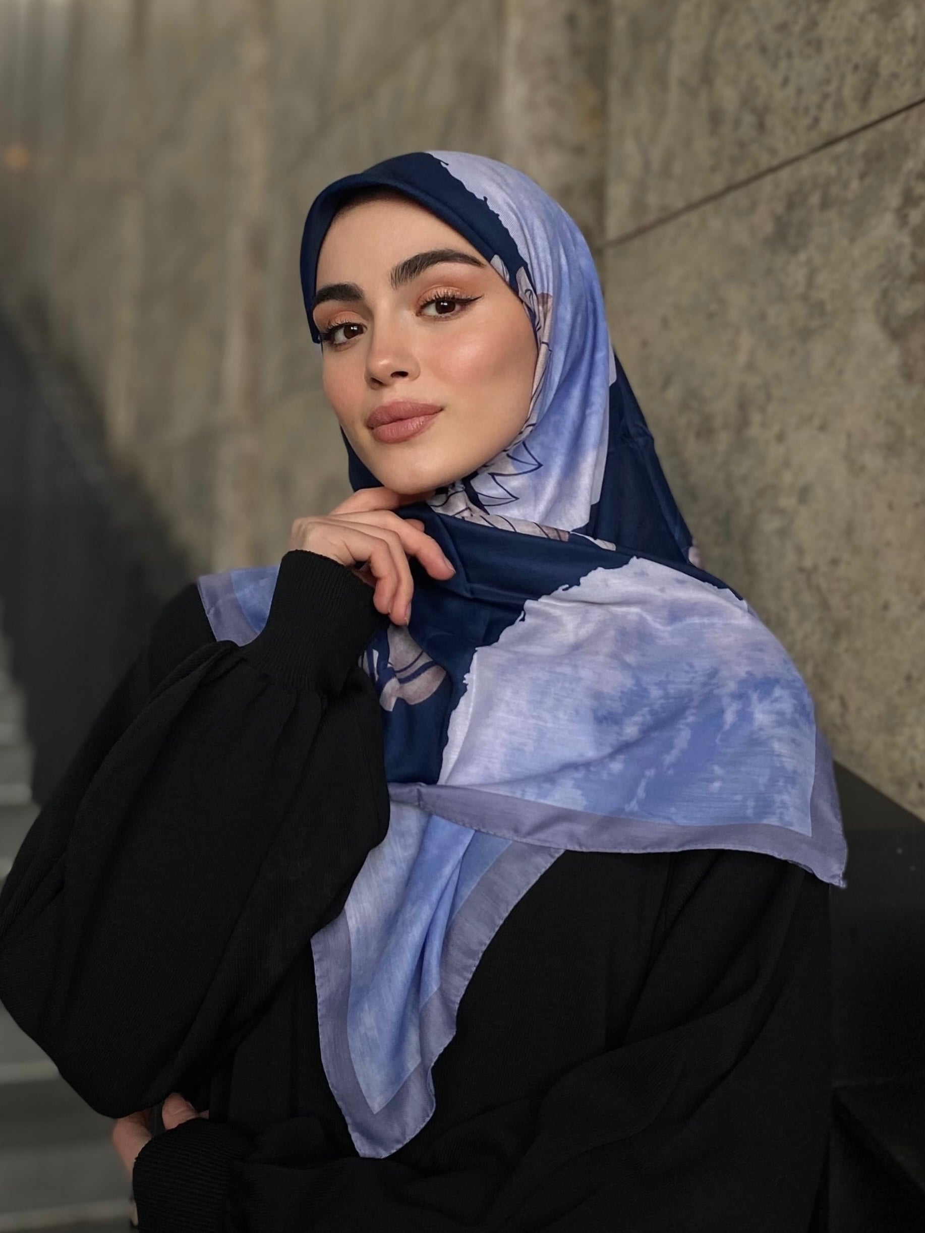 Coral Square Scarf - Navy Blue