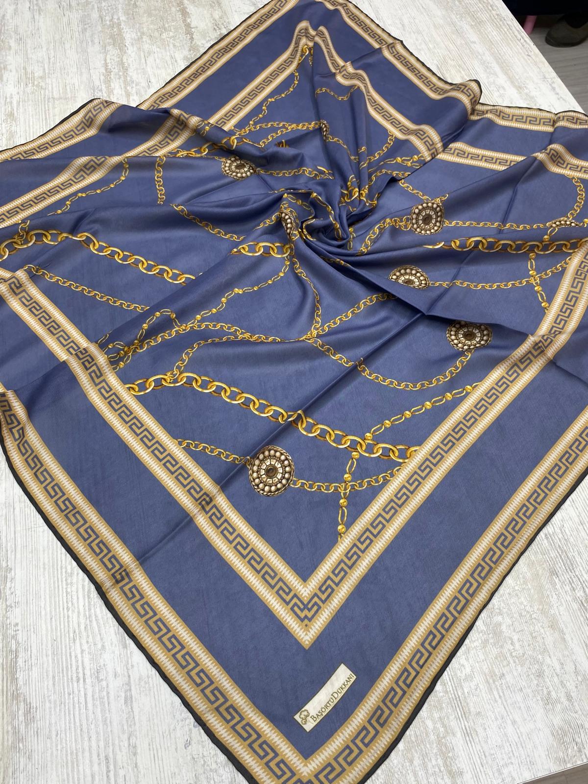 Chain Pattern Square Scarf - Indigo