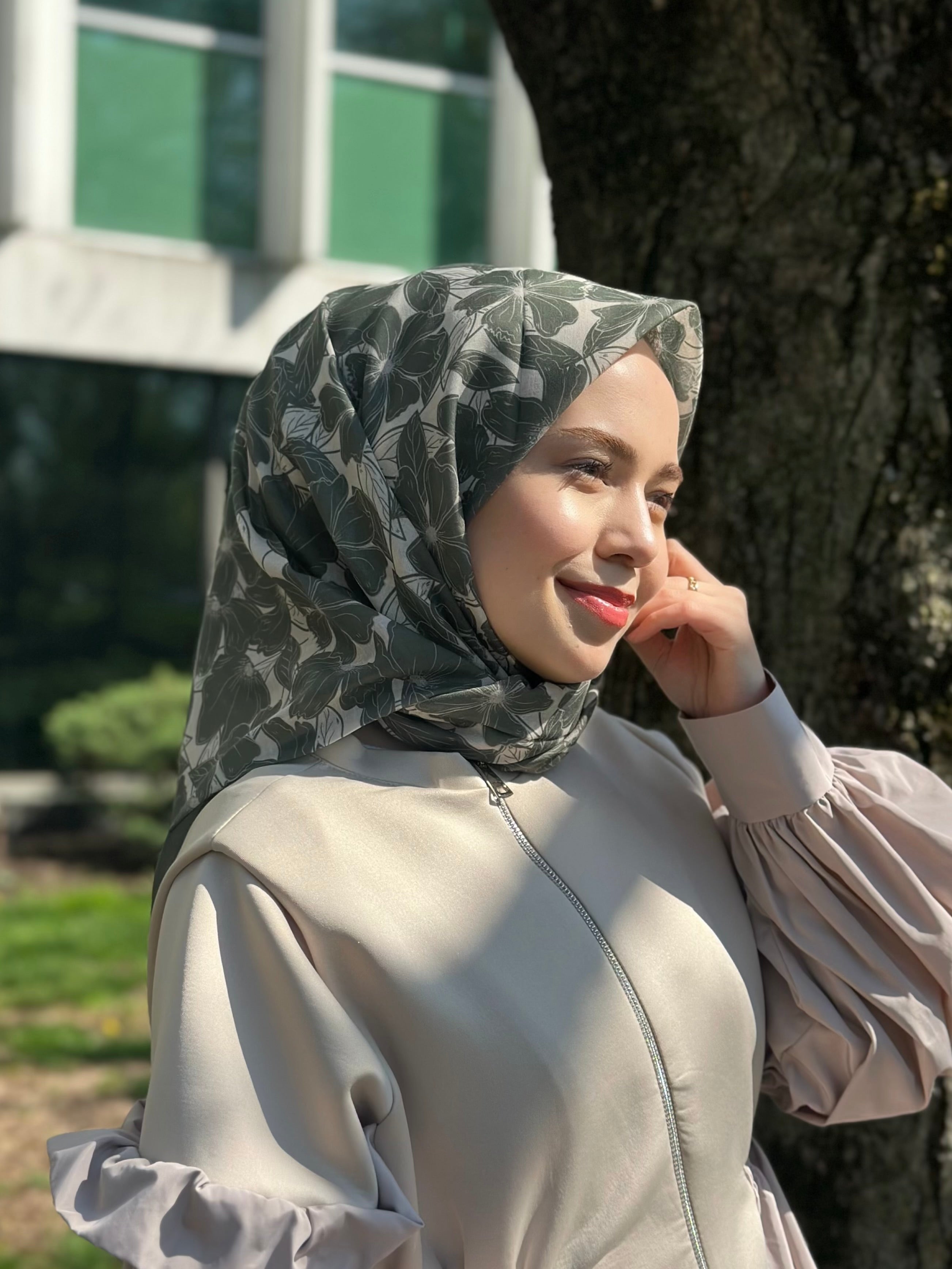 Floria Touch Square Scarf - Deep Khaki
