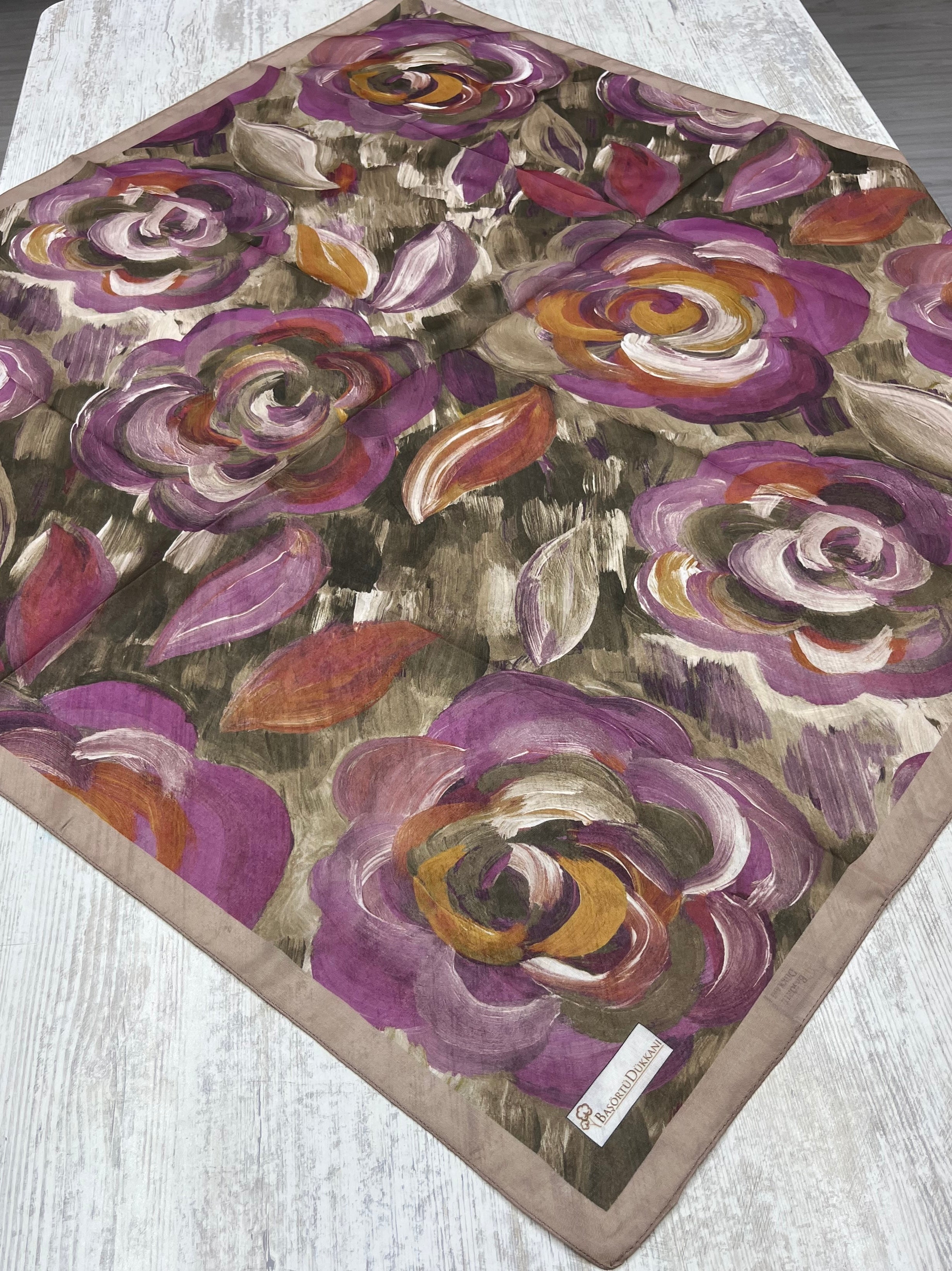 Rosara Square Scarf - Taupe-Plum