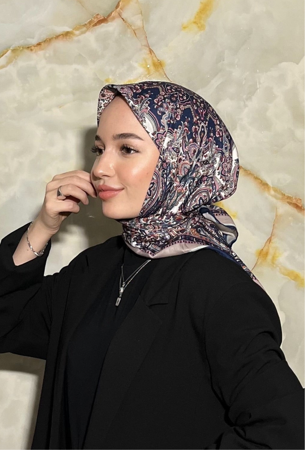 Firuze Square Scarf - Navy Blue