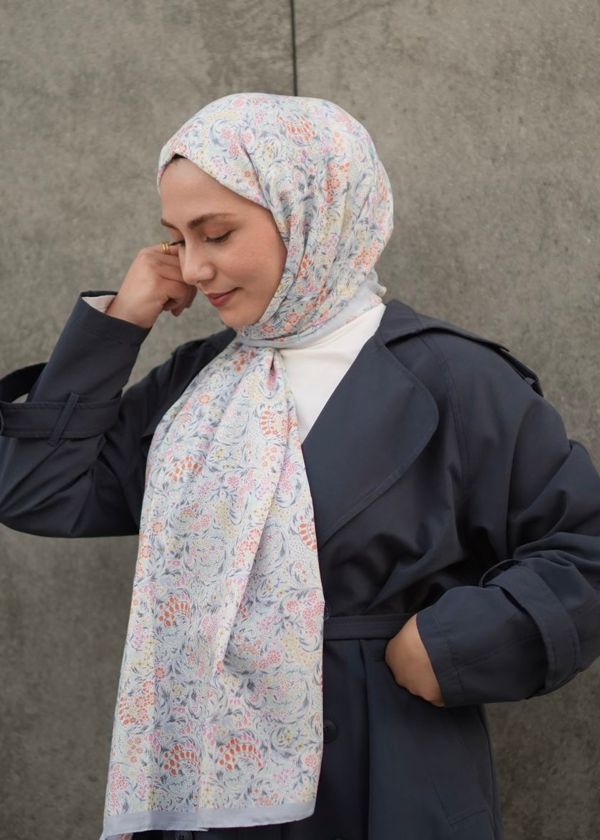 Nazeen Pattern Hijab - Pastel Blue