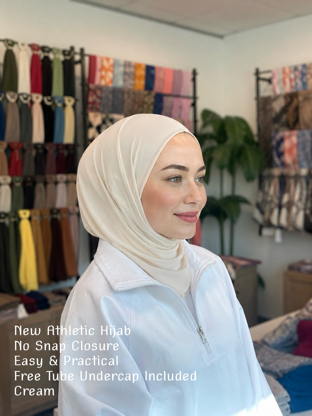 New Athletic Hijab -Cream (No Snap Closure)