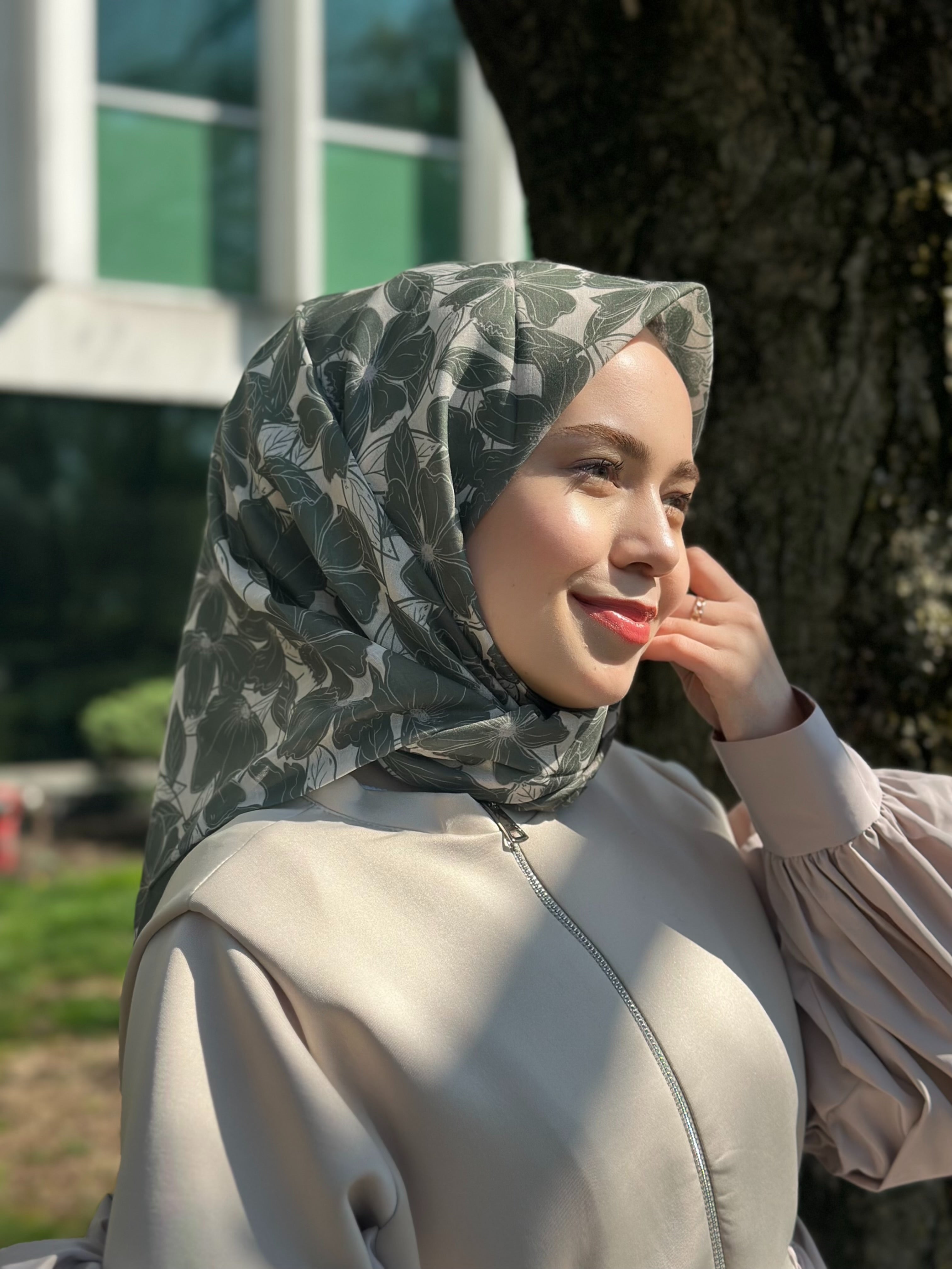 Floria Touch Square Scarf - Deep Khaki