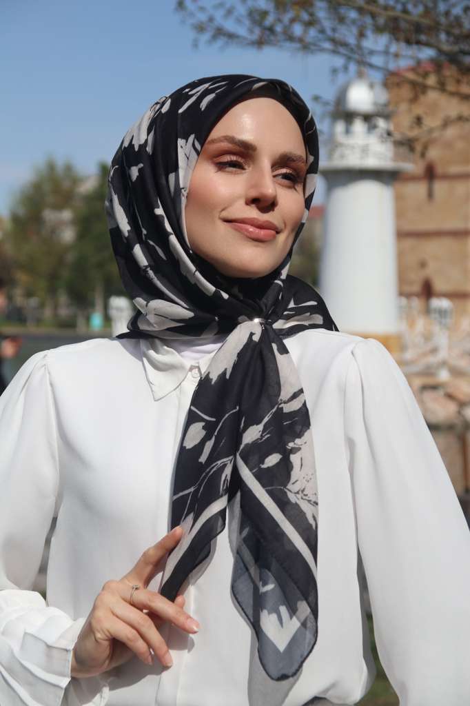 Silk Garden Square Scarf - Black