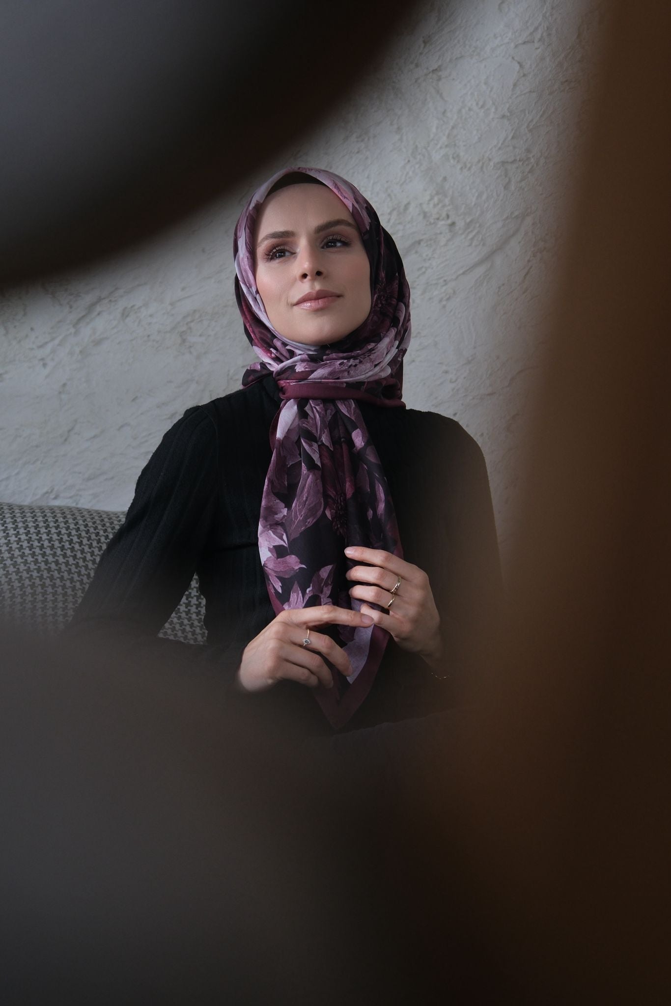 Velvet Bloom Square Scarf - Wine