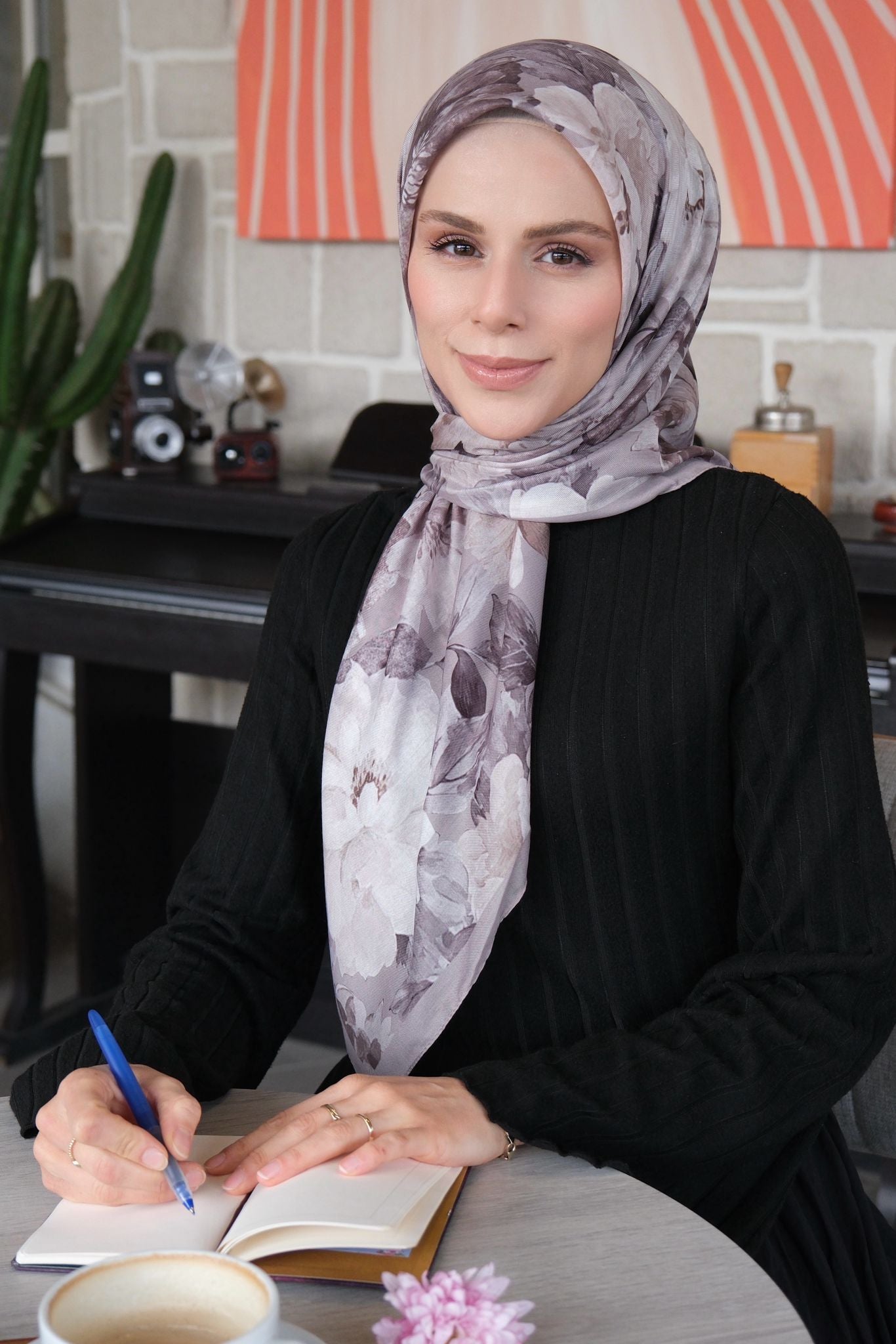 Velvet Bloom Square Scarf - Taupe