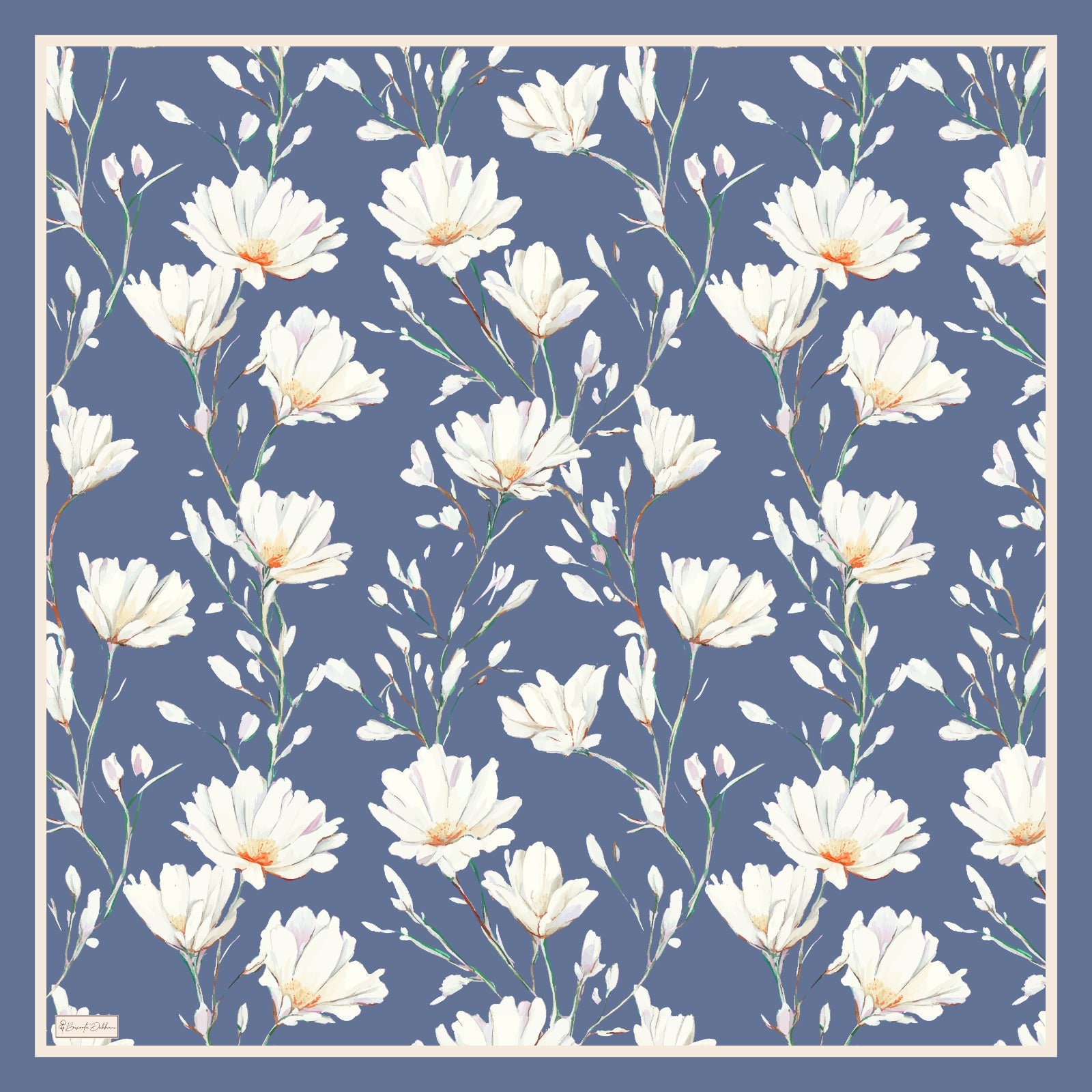 Silk Garden Square Scarf - Denim Blue