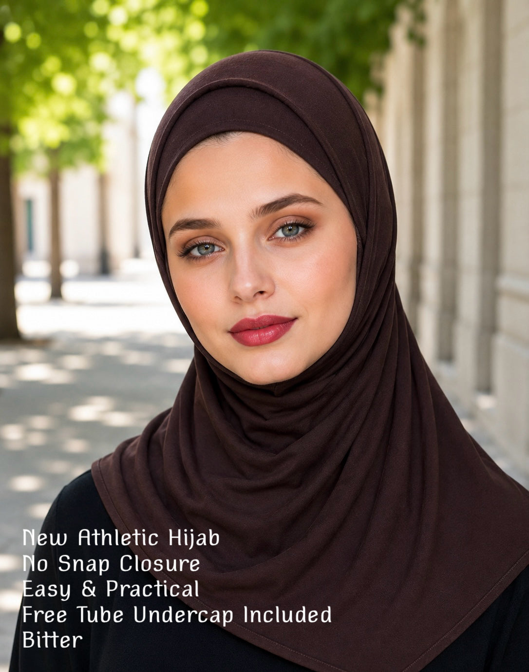 New Bitter Chocolate Athletic Hijab – No Snap Closure | Sports Hijab with Free Undercap
