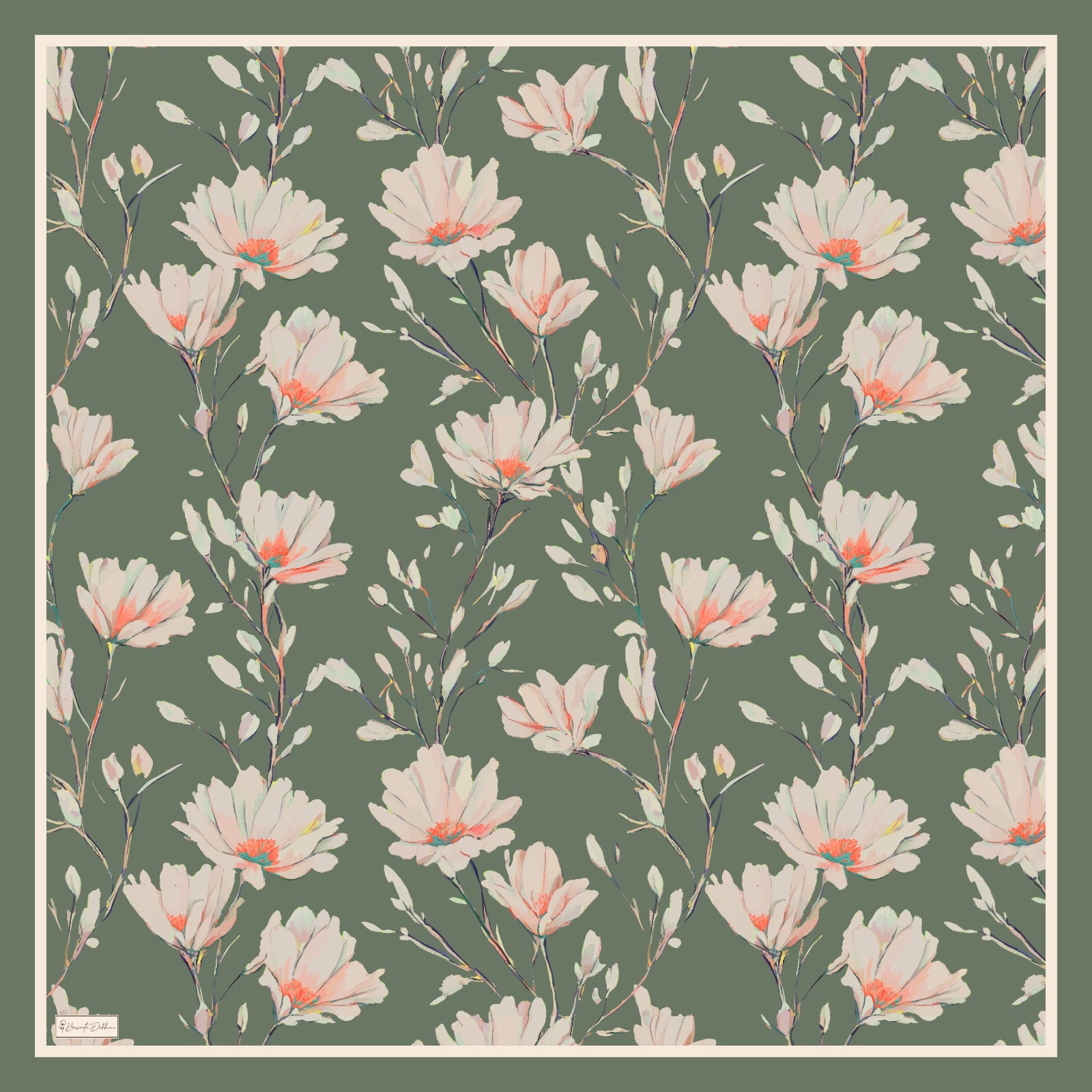 Silk Garden Square Scarf - Deep Khaki