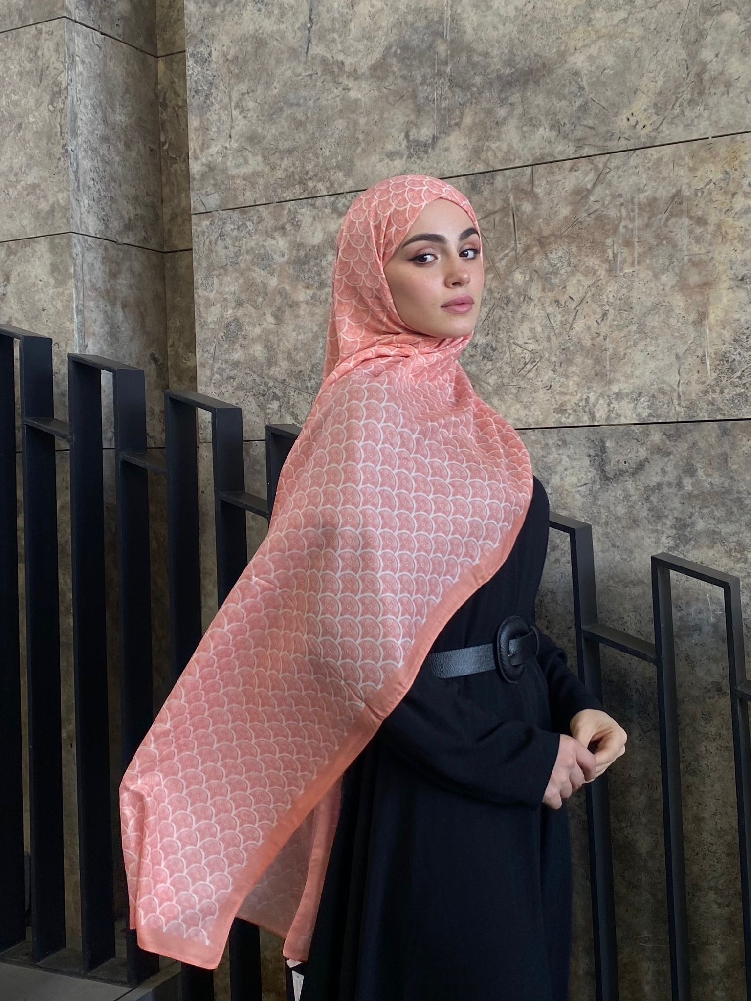 Minimal Pattern Hijab - Cantaloupe
