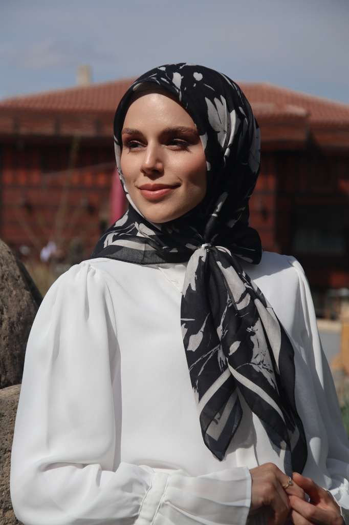 Silk Garden Square Scarf - Black
