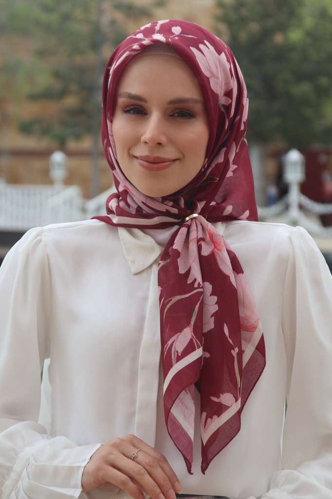Silk Garden Square Scarf - Wine