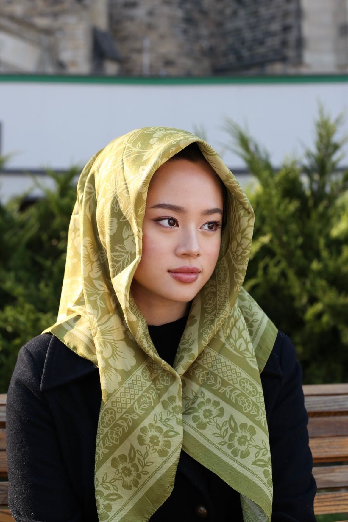 Retro Square Scarf - Gold Green
