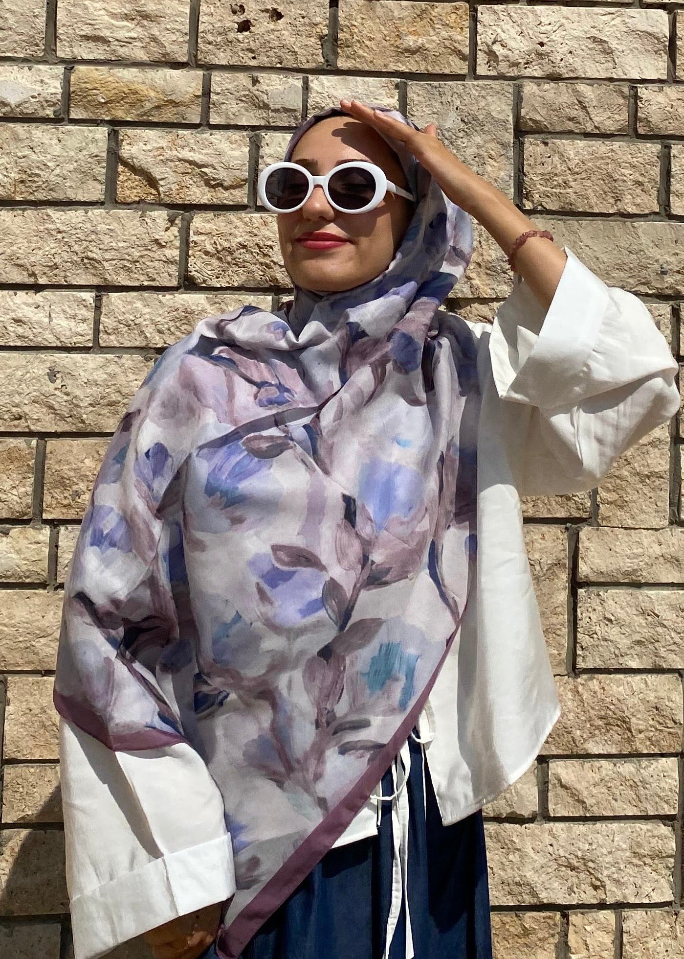 Floral Brush Hijab - Plum Hyacinth