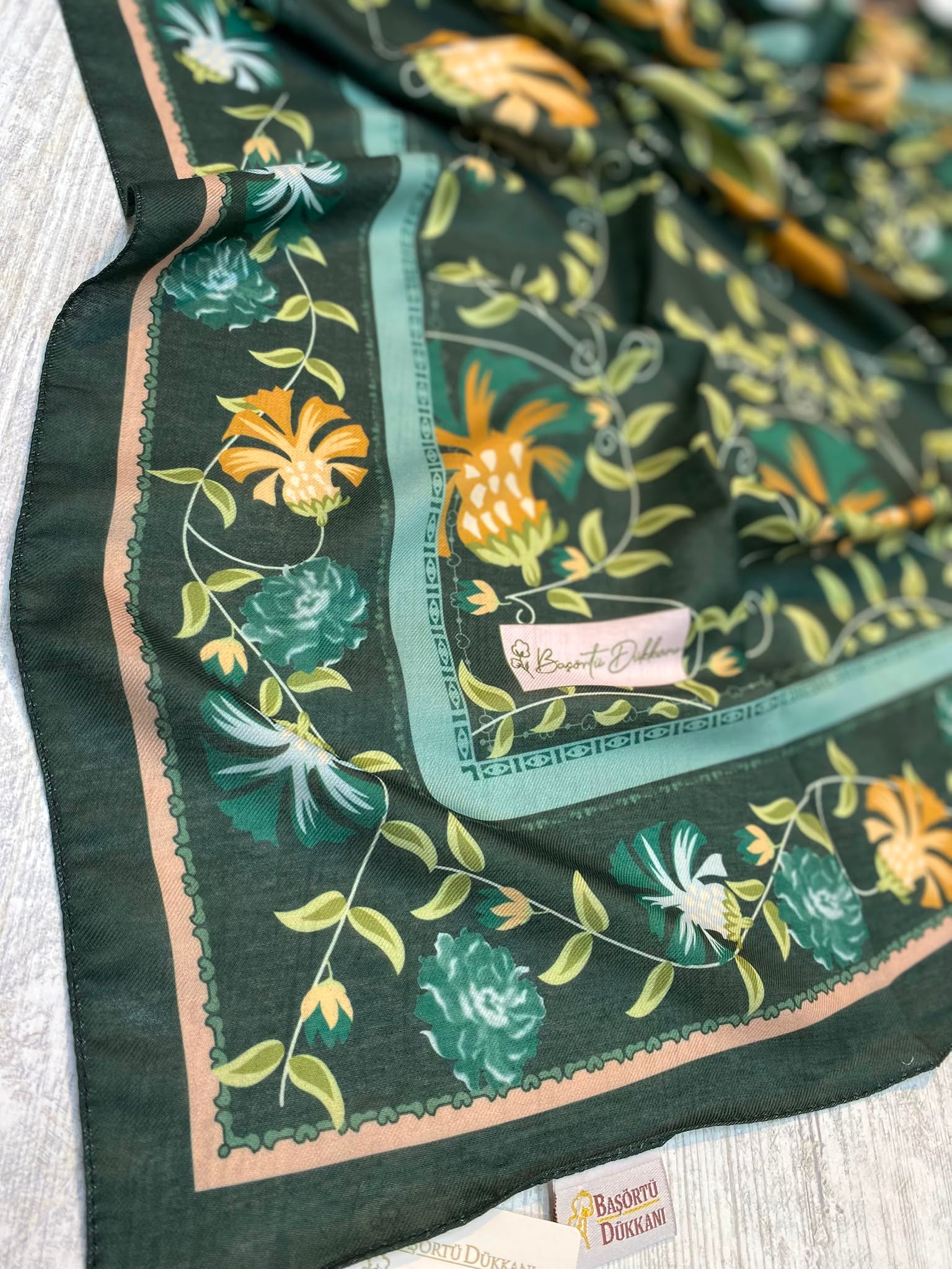 Palace Flower Square Scarf - Emerald