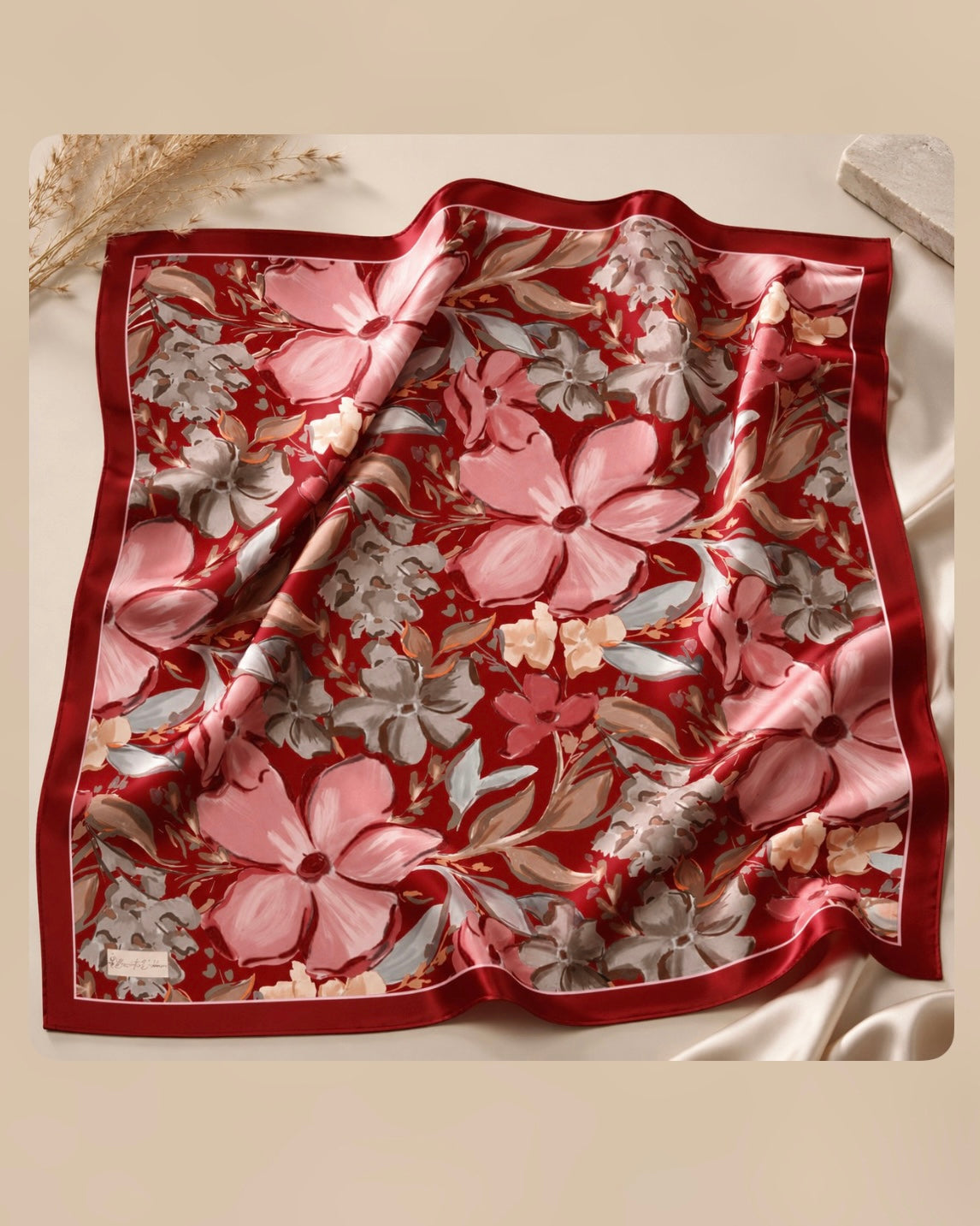 Lily Square Scarf - Burgundy