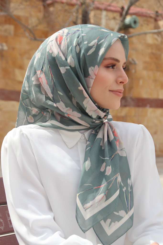 Silk Garden Square Scarf - Deep Khaki