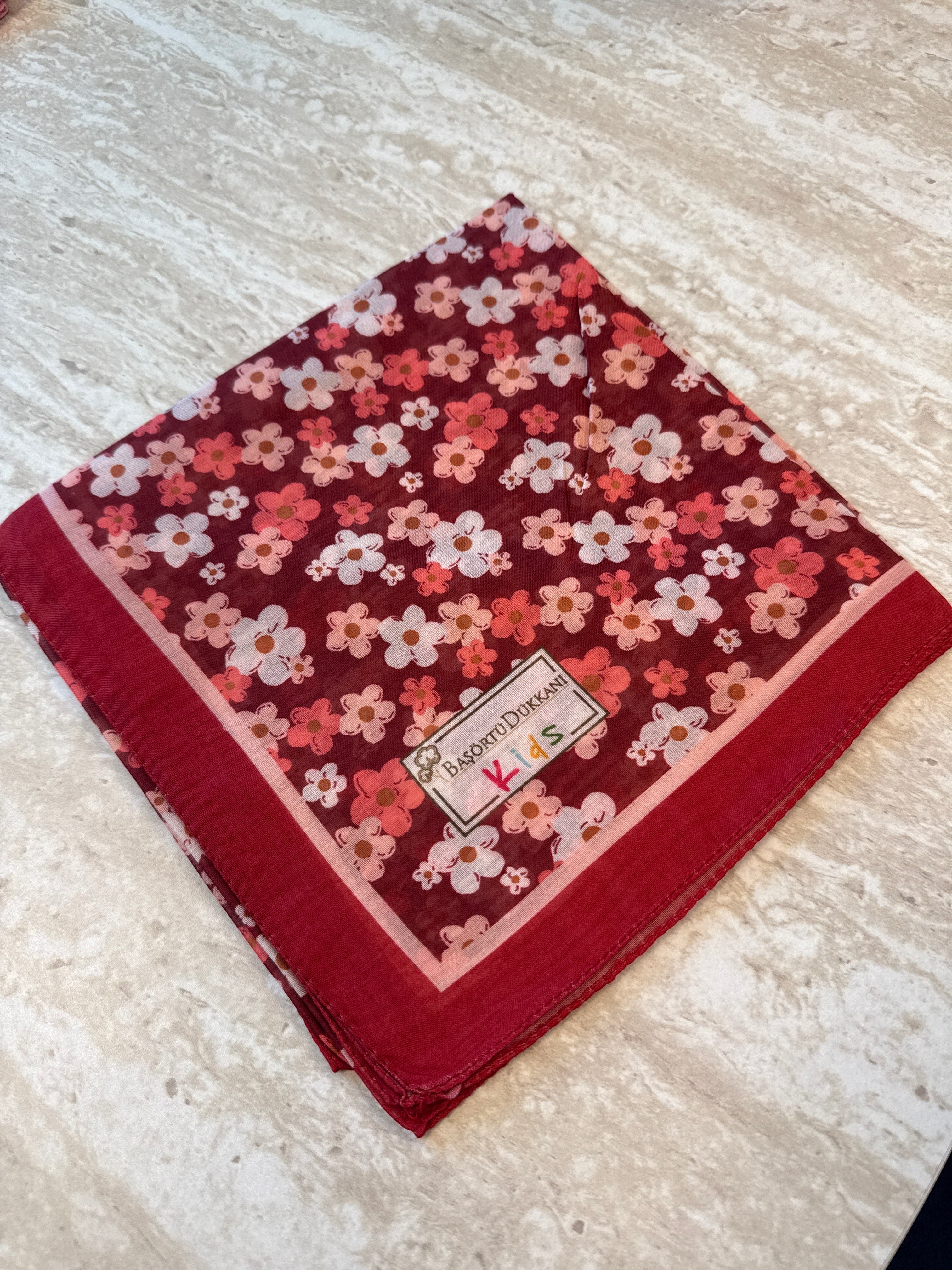 Kids Square Scarf - Burgundy Wildflowers