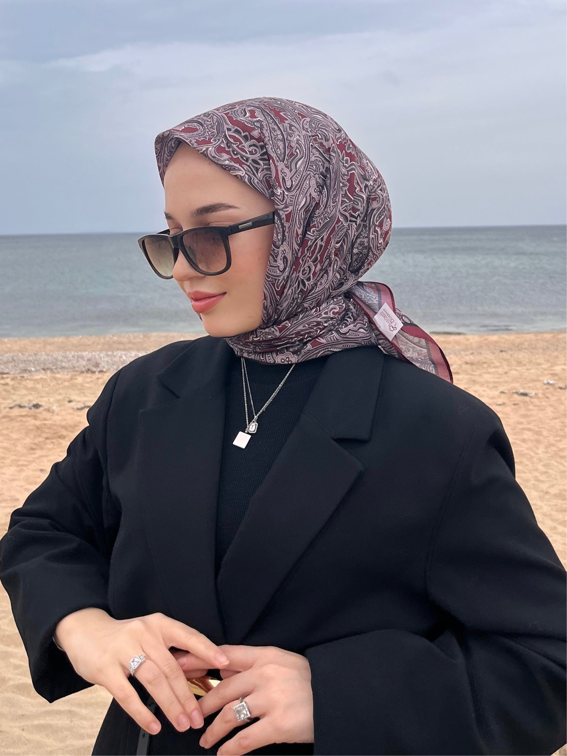 Firuze 2 Square Scarf - Dark Burgundy