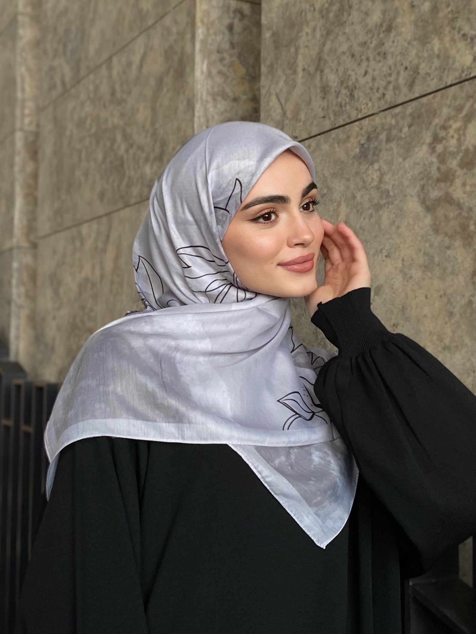 Coral Square Scarf - Grey