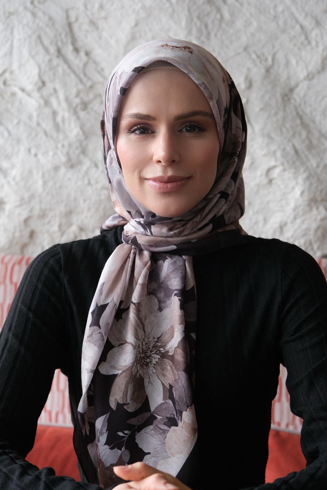 Velvet Bloom Square Scarf - Black Beige