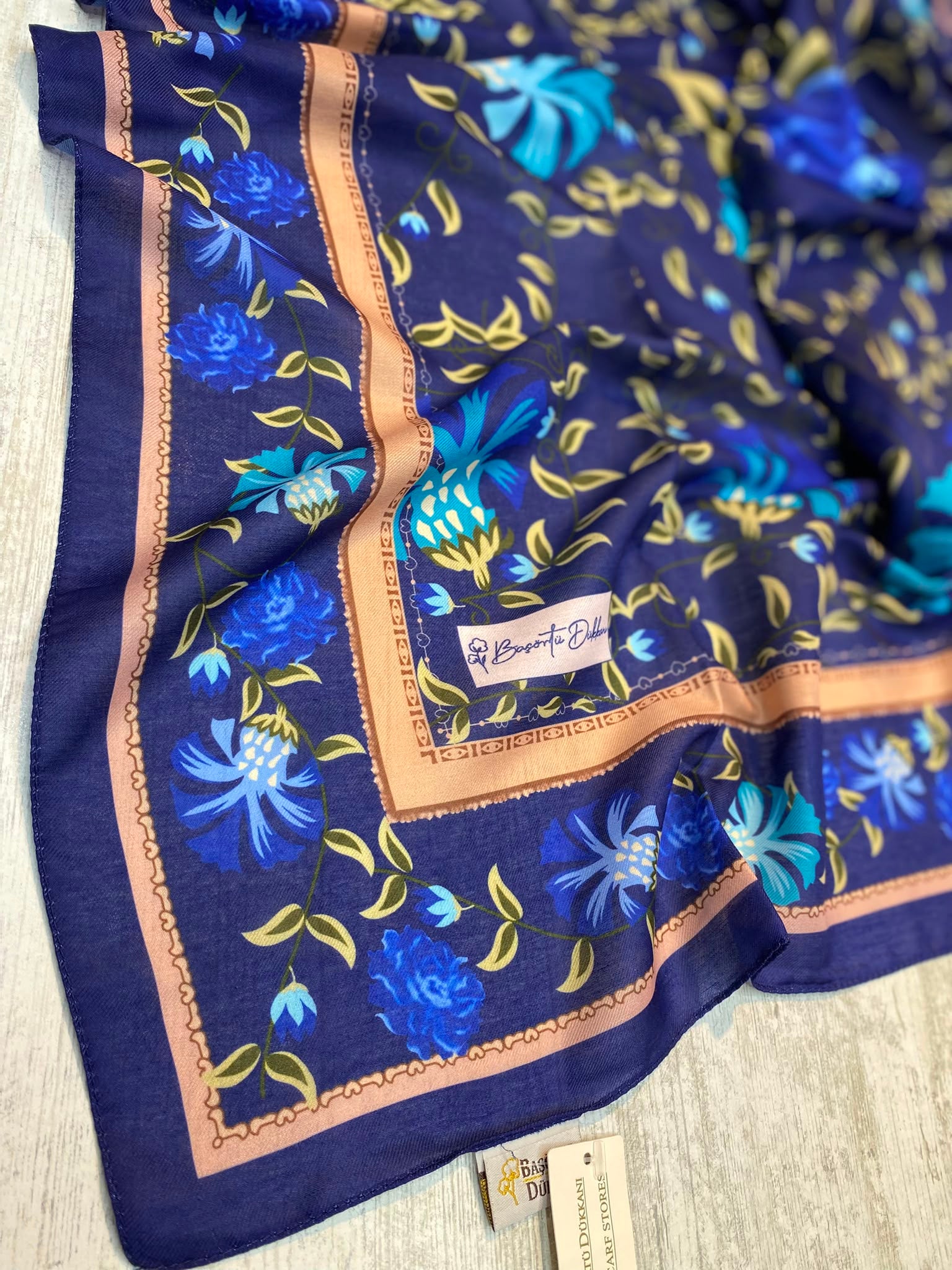 Palace Flower Square Scarf - Midnight Blue