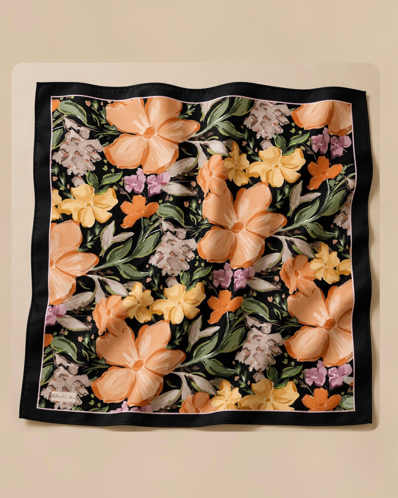 Lily Square Scarf - Black & Orange