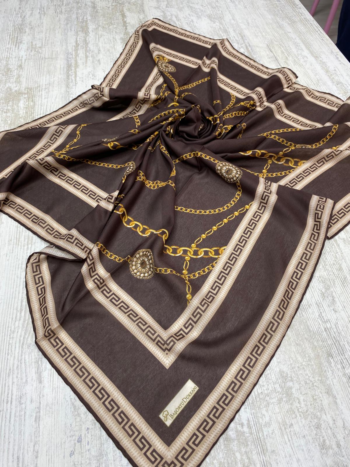 Chain Pattern Square Scarf - Bitter Brown