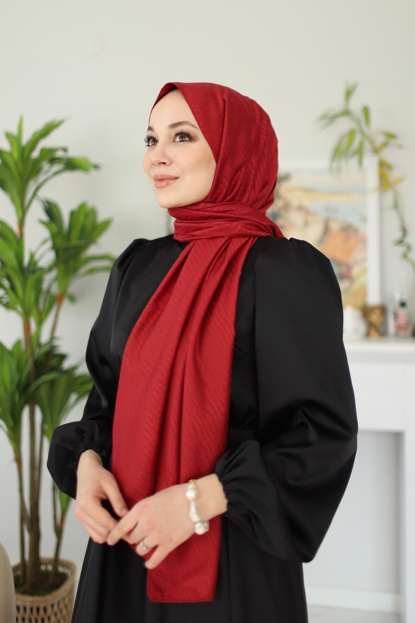 Jacquard Hijab - Burgundy