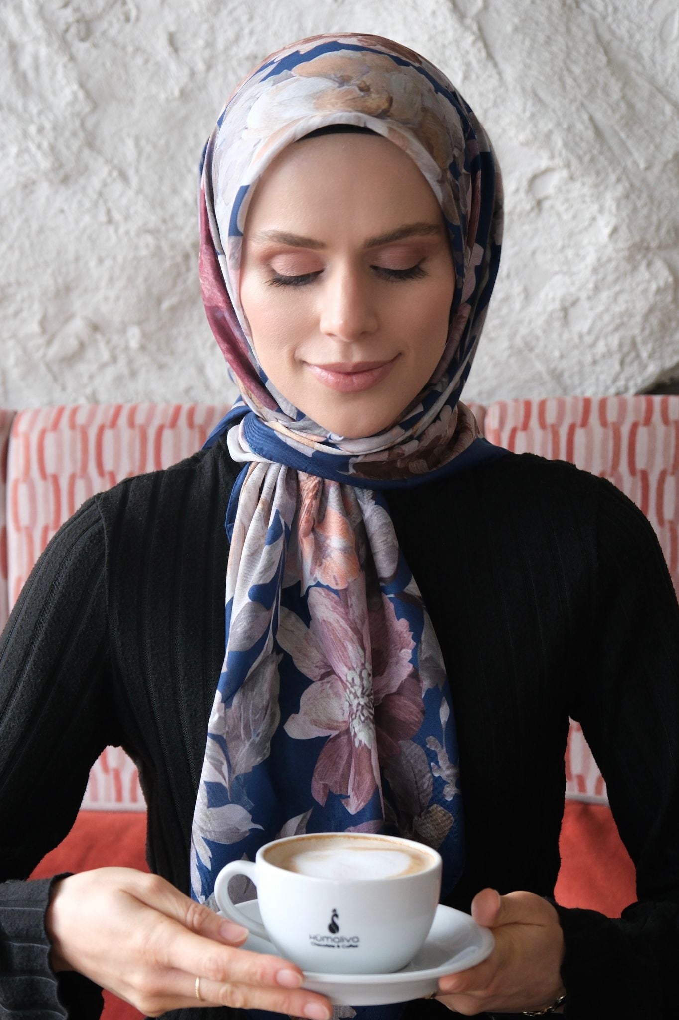 Velvet Bloom Square Scarf - Colorful Navy Blue