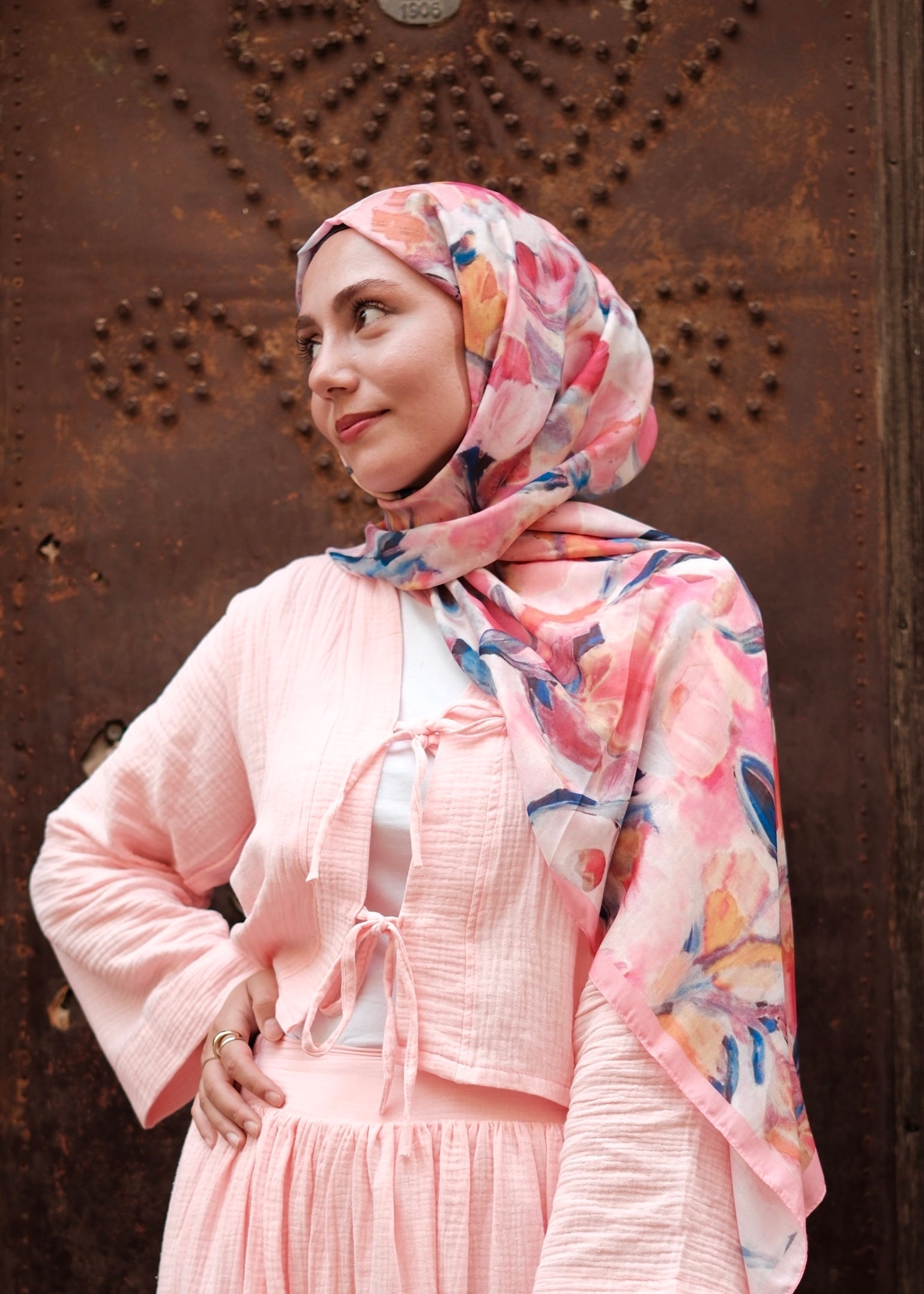 Floral Brush Hijab - Cotton Candy