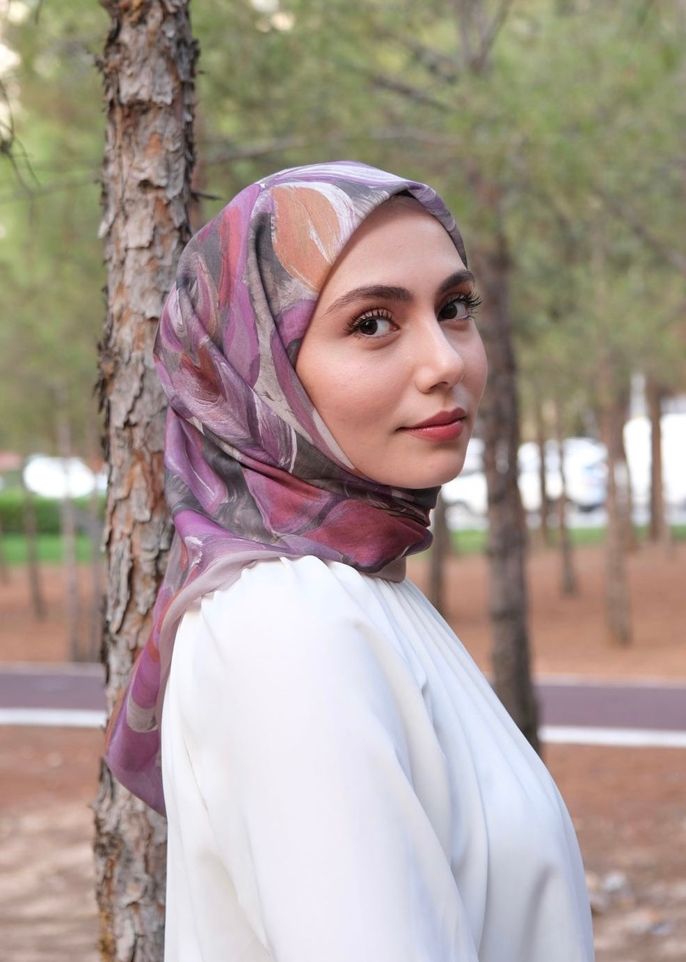 Rosara Square Scarf - Taupe-Plum