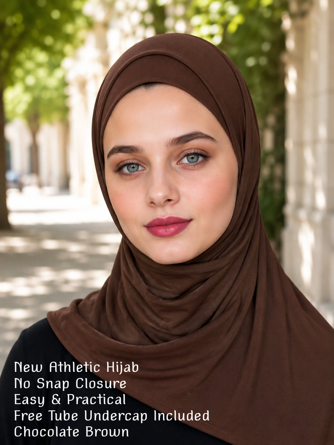 New Chocolate Brown Athletic Hijab – No Snap Closure | Sports Hijab with Free Undercap