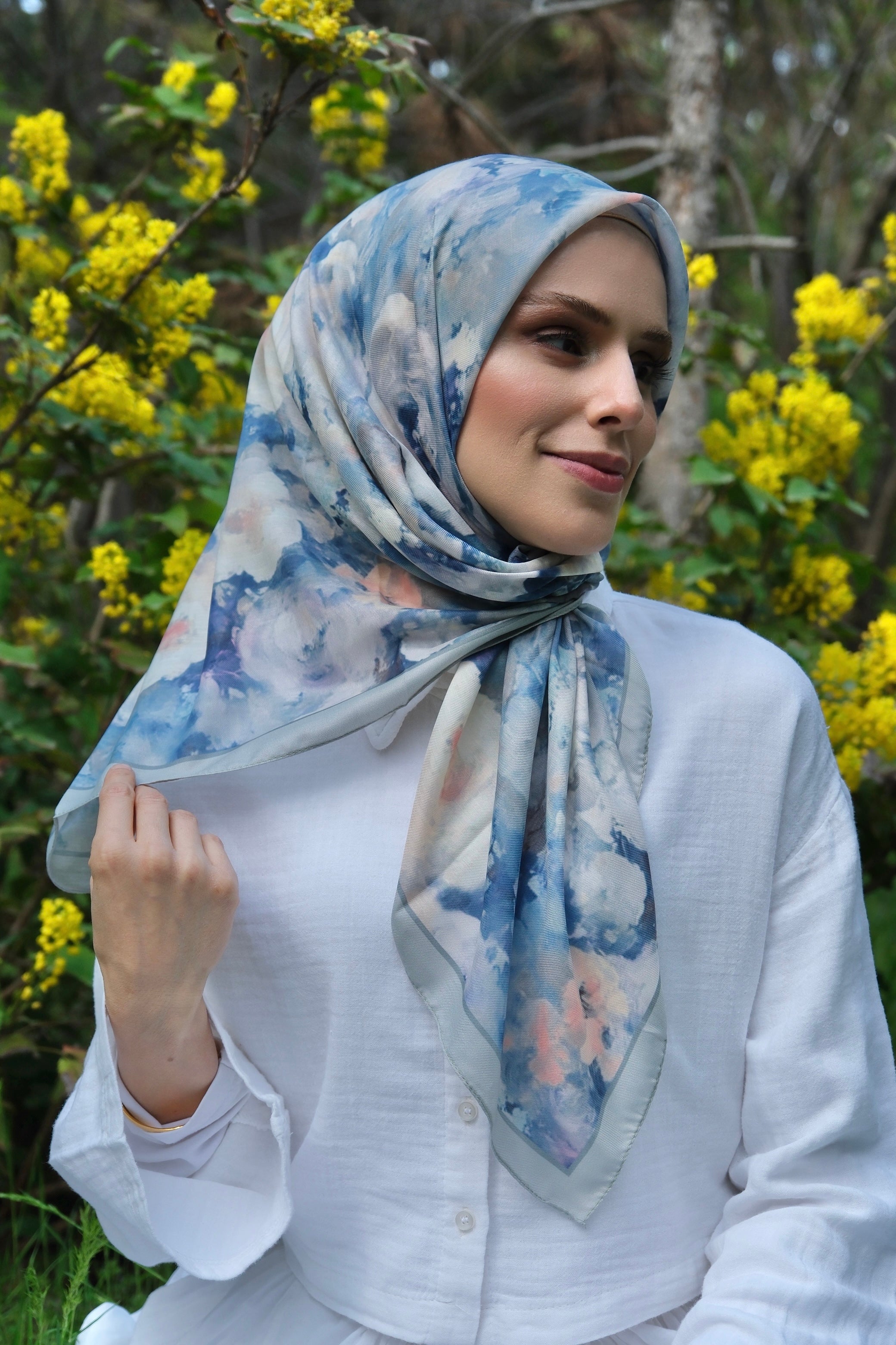 Rose Blend Square Scarf - Sky Blue