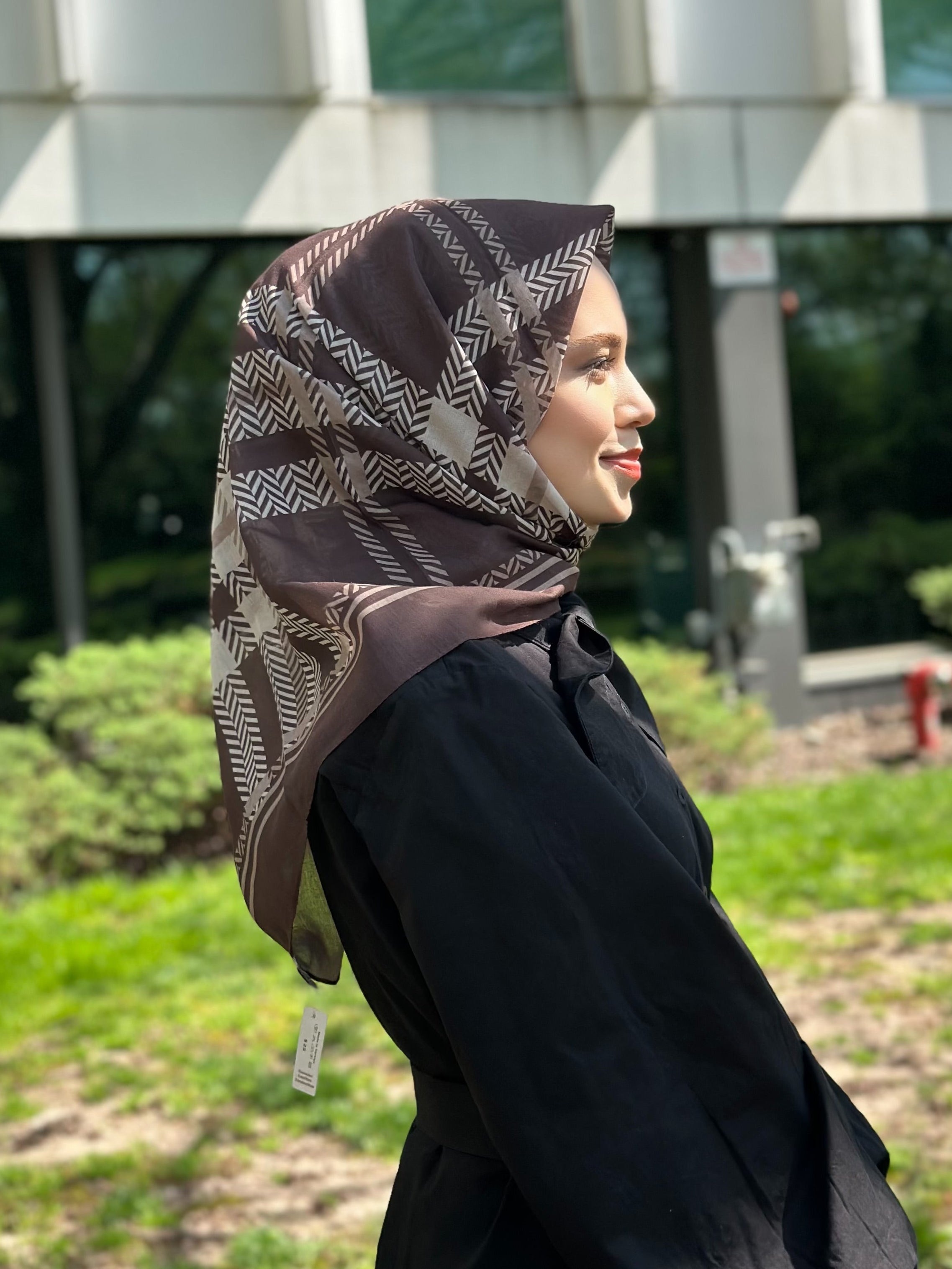 Plaid Square Scarf - Brown