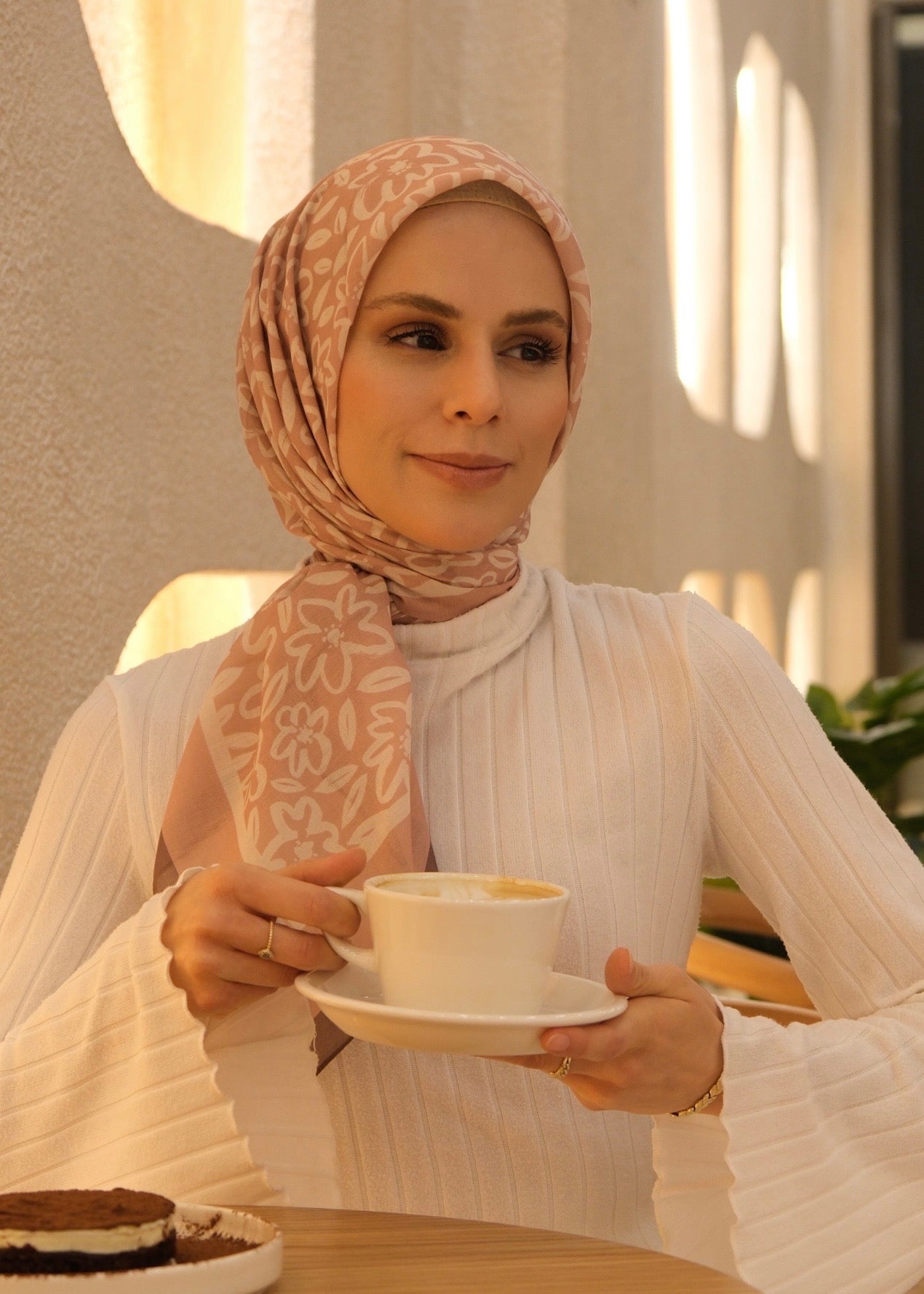 Flora Line Square Scarf - Powder