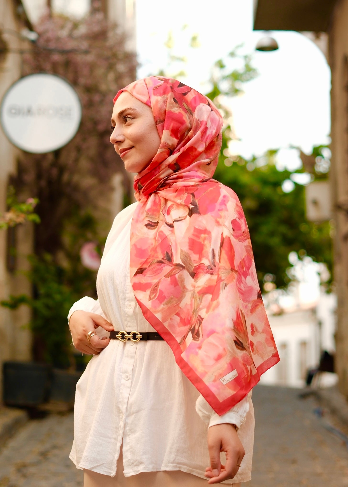 Floral Brush Hijab - Red