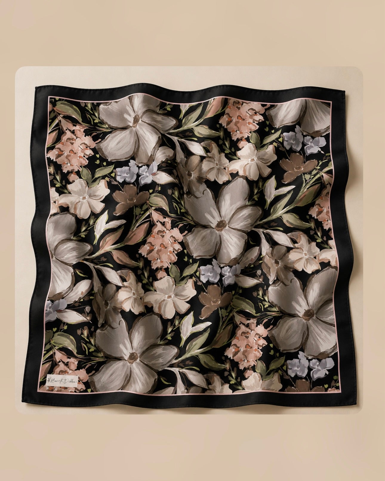 Lily Square Scarf - Black & Taupe