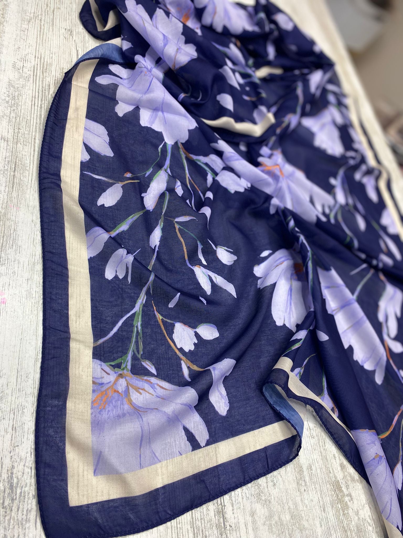 Silk Garden Hijab - Navy Blue