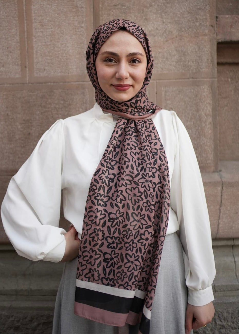 Flora Line Hijab - Caramel