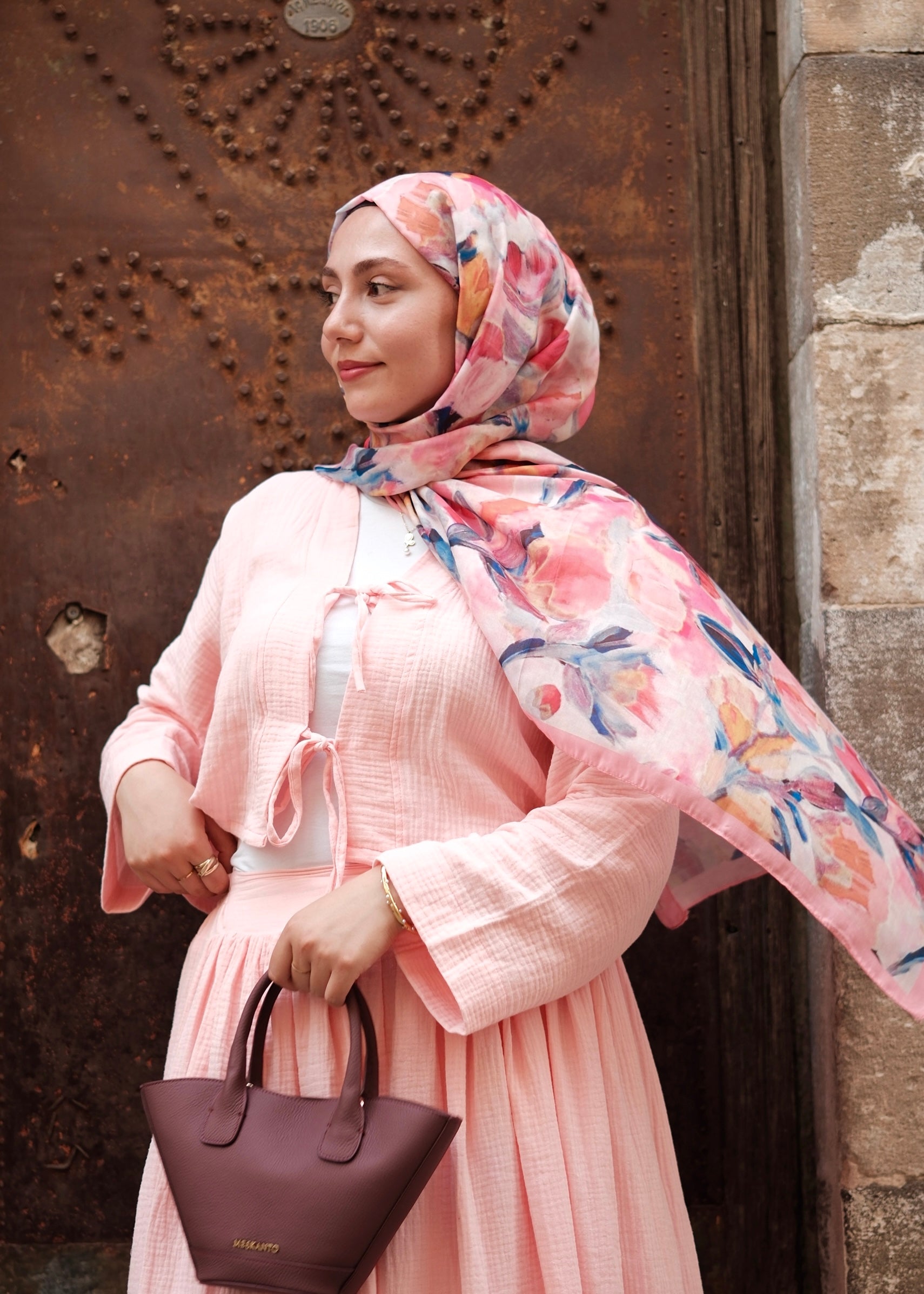 Floral Brush Hijab - Cotton Candy