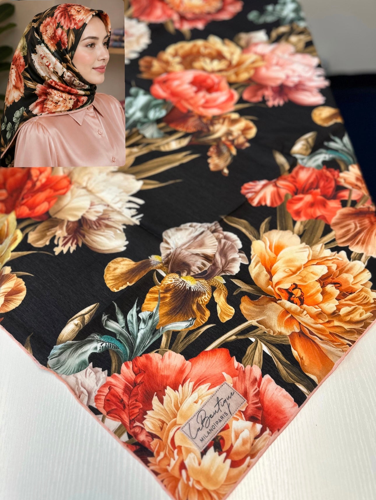 La Boutique Square Scarf - Night Blooms