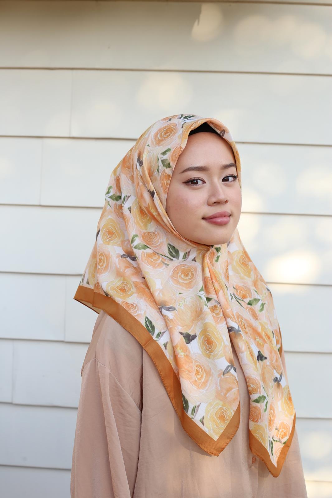 Rose Square Scarf - Mustard